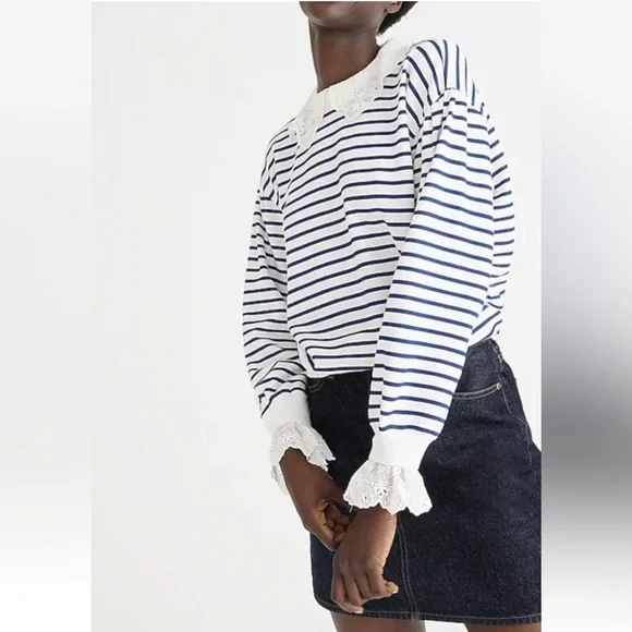 J. CREW French terry sweatshirt with lace trim Size M NWOT $118 BT719 - Picture 2 of 12